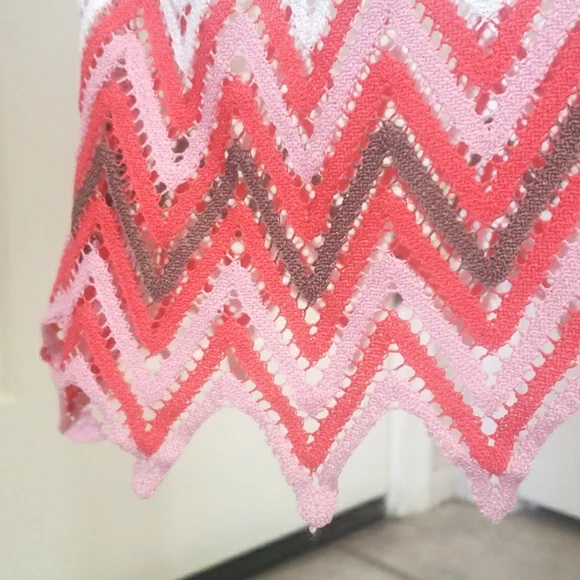 VINTAGE Sleeveless Crochet Dress White Coral Red Salmon Pink Brown - Picture 12 of 14